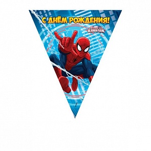 Праздничная гирлянда–флаги, дизайн Человек-Паук, 3 метра (Веселый праздник, G-SPM-FL-01sim)